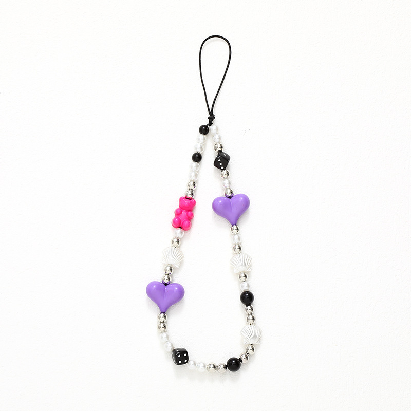 Sweet and cool style bow bead mobile chain, colorful mixed color phone case, anti drop pendant, wrist strap hanging accessory