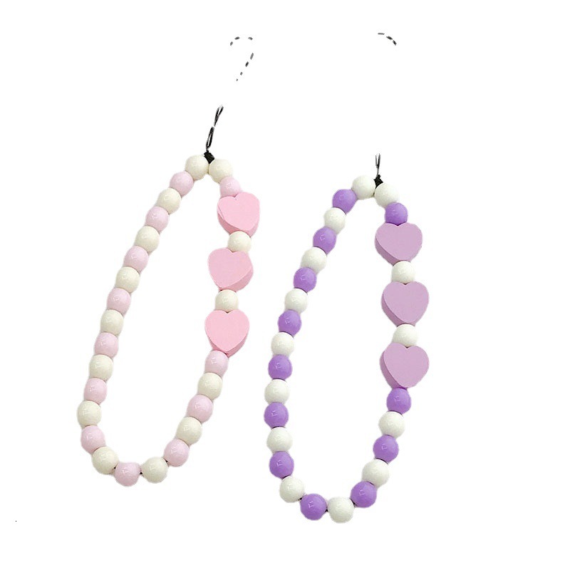 Yilian's new acrylic bead chain candy colored heart-shaped hanging anti fall hand rope phone case pendant