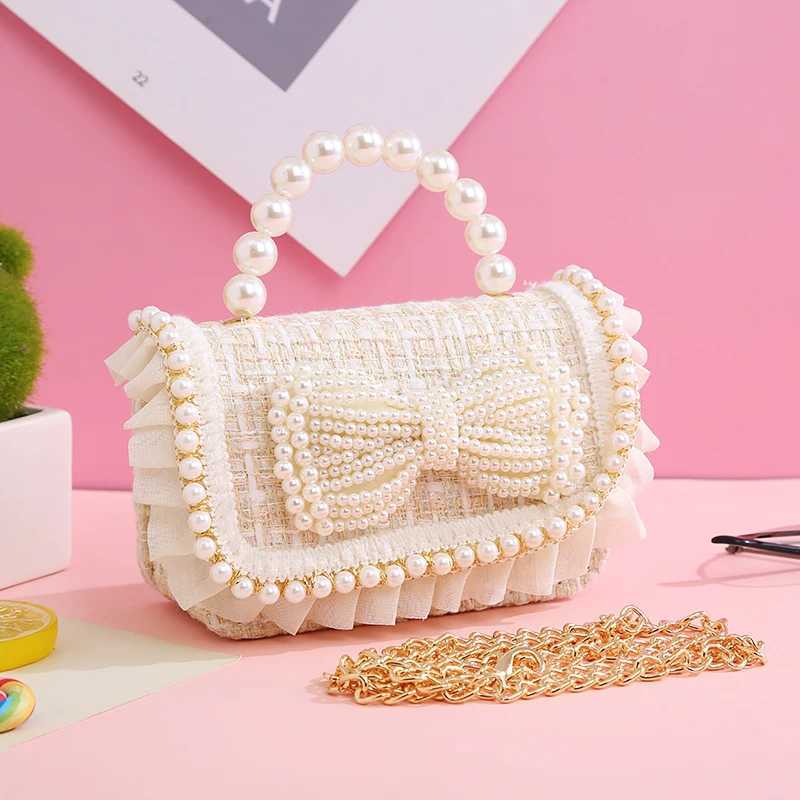 Childrens mini clutch bag cute childrens lace cross body bag girls pearl bow coin wallet handbag Kawaii baby party wallet gift W240906