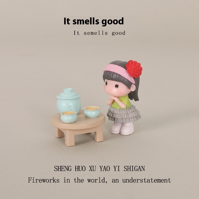 Mini soup pot, low table, cute little girl, baby house accessories, creative micro landscape, home decoration, desktop ornaments