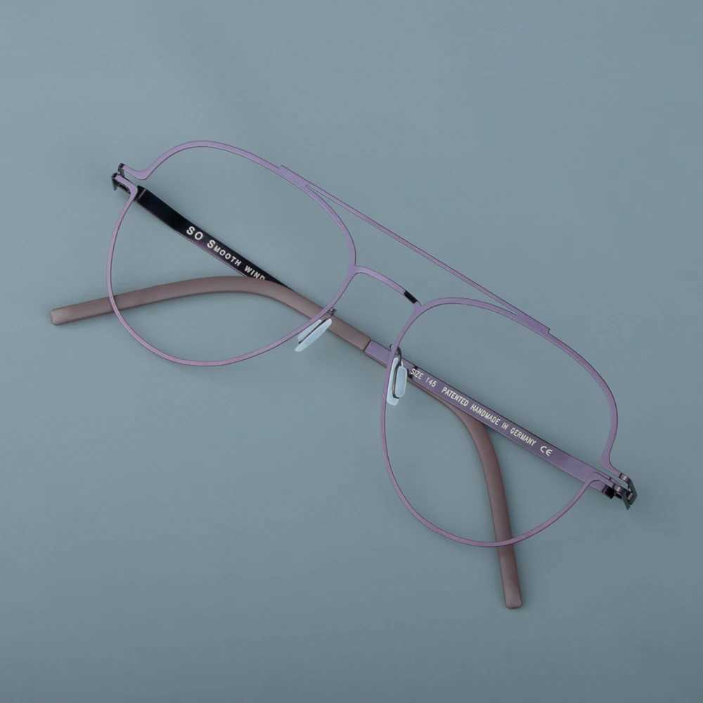 German brand double beam blue frame handmade screw free ultra light 7g oval circular purple glasses without fading glasses edges W240906