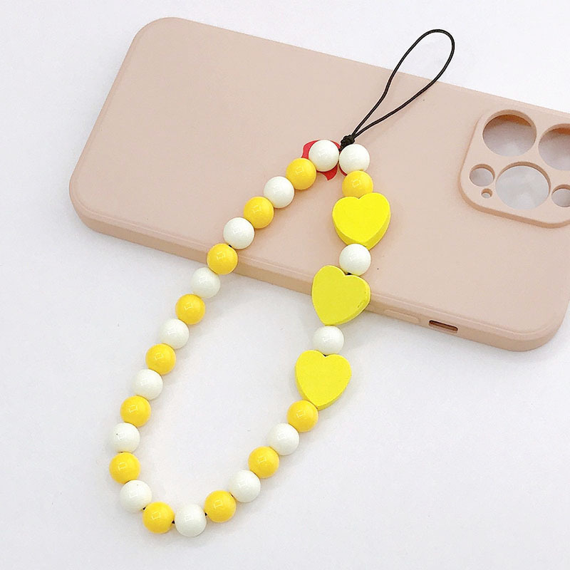 Yilian's new acrylic bead chain candy colored heart-shaped hanging anti fall hand rope phone case pendant