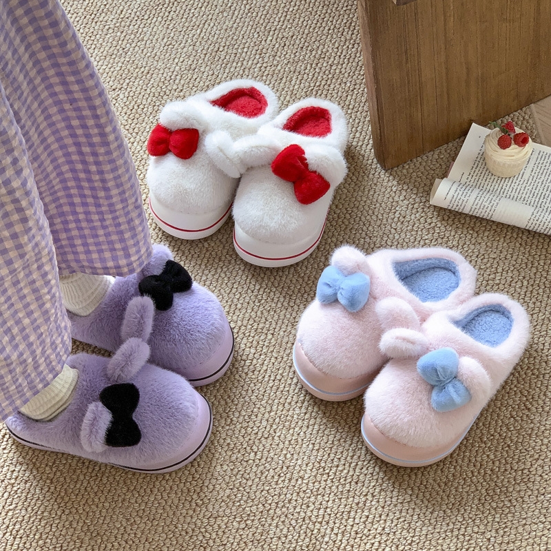 Cotton Winter New 2024 Slippers Indoor Home Furnishings Anti slip Thick Bottom Butterfly Knot for Warmth and Plush Fury Free Shipping Lhshoe
