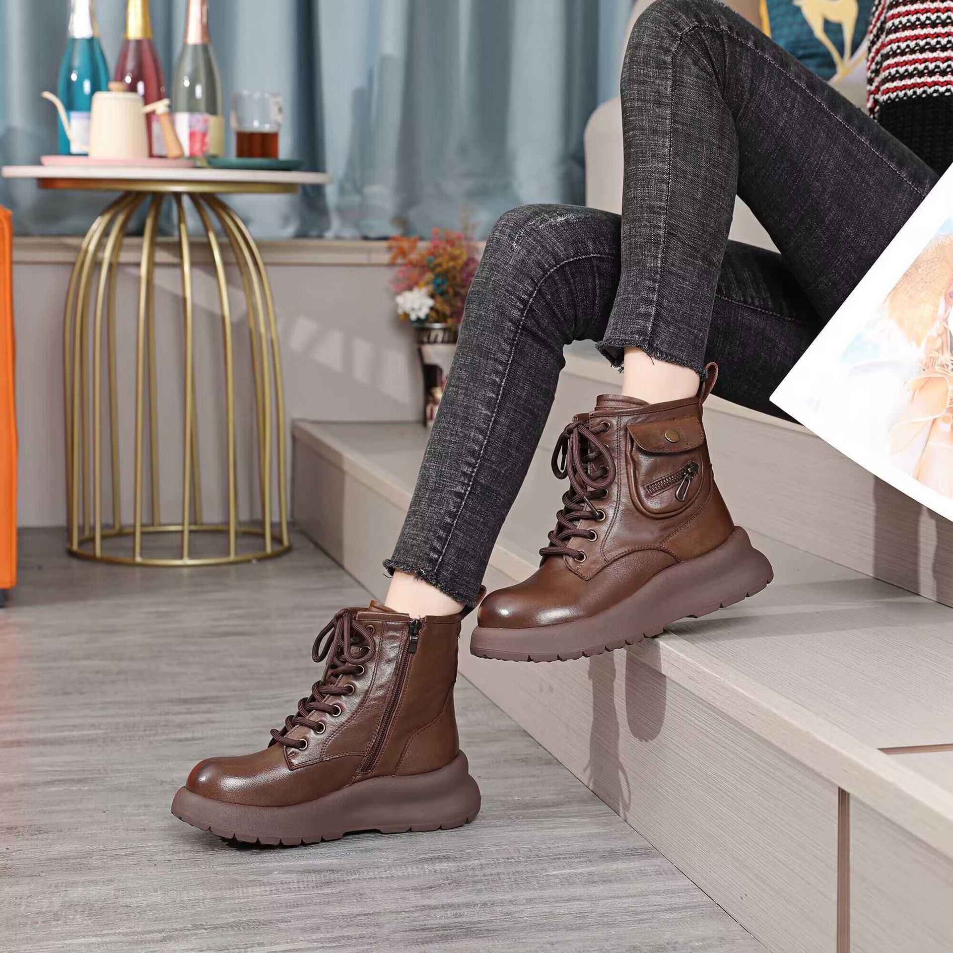 CMM Pure Wool Top Layer Leather Boots for Children Winter Boots for Women Versatile Warm and Comfortable Snow Boots