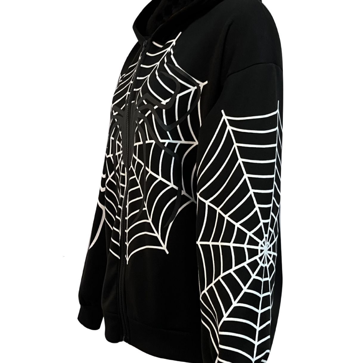 EZwear Plus Spider Web Print Zip Up Drop Shoulder Hoodie Loose Y2K Casual hooded