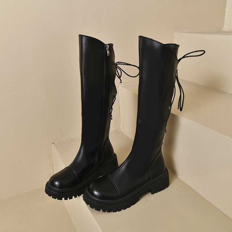 Slim Thick Soled Lace Up Martin Boots Women Boots Leather Fashion Boots Autumn Winter Brown Knight Boots 240826