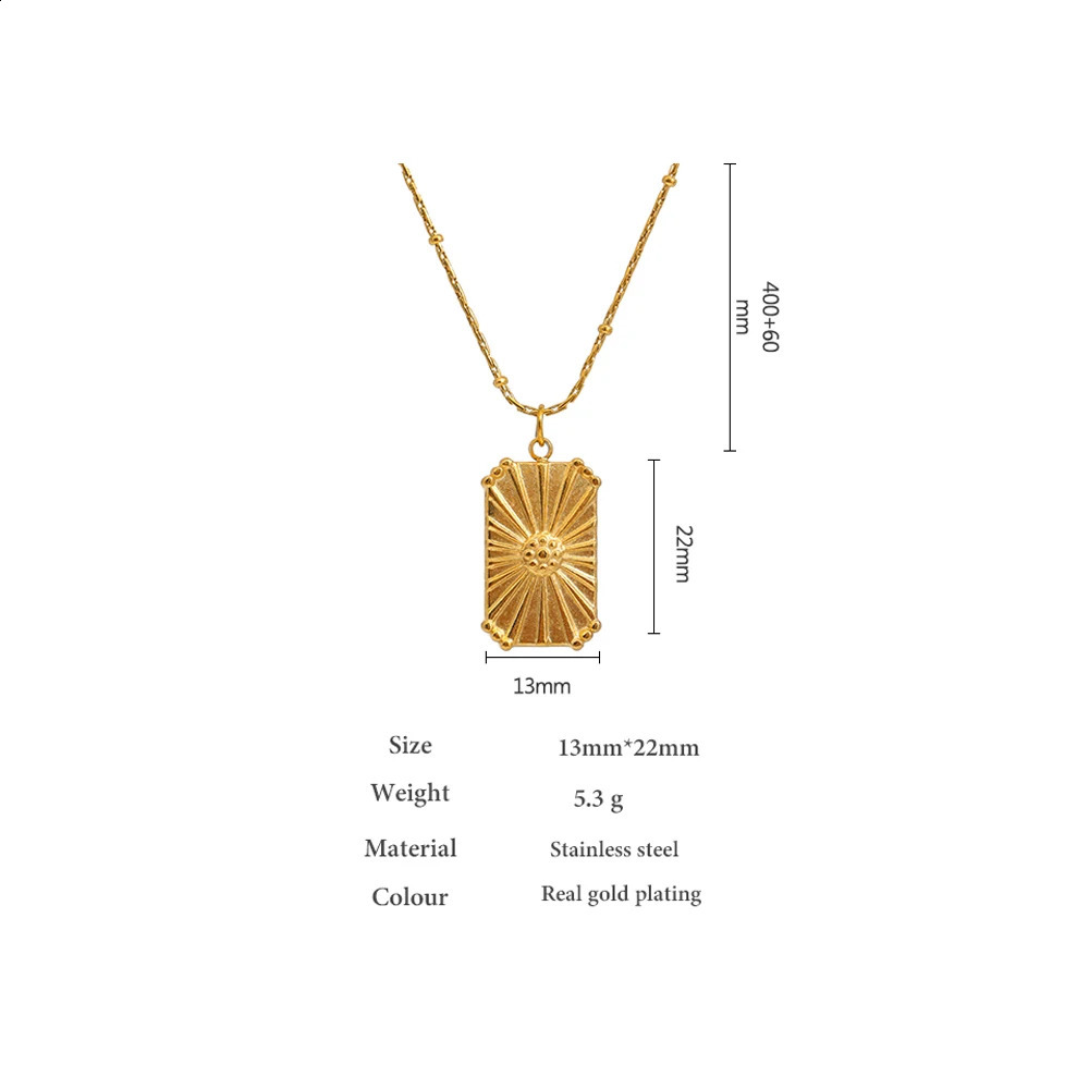 Yhpup Stainless Steel Necklace Jewelry 18K PVD Galvanized Metal Square Pendant Necklace Summer 240906