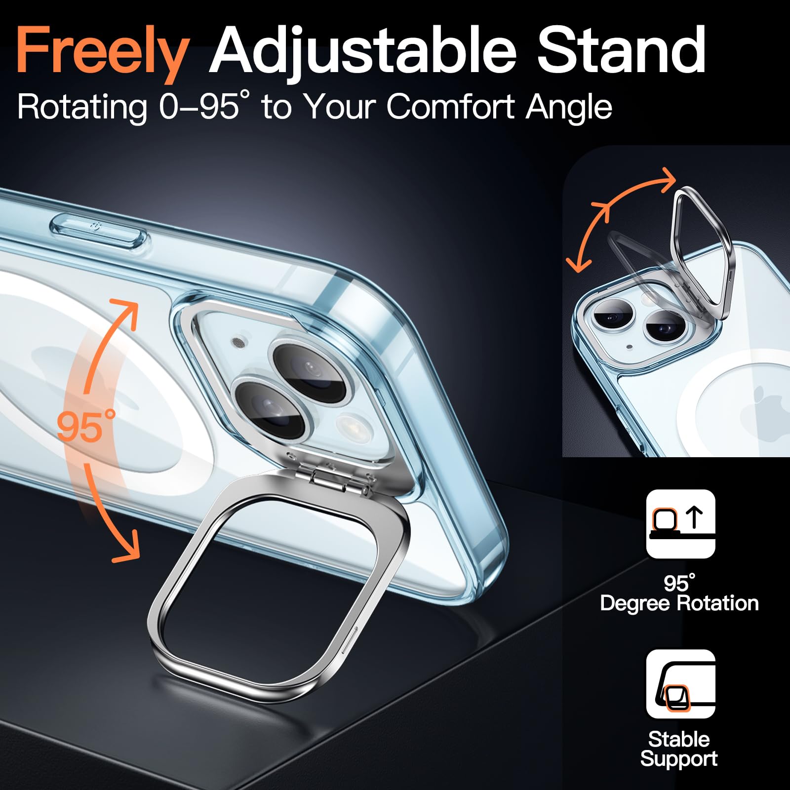 Kickstand Case for iPhone 16 15 14 13 12 Compatible with Mag Safe charging Built-in Camera Ring Stand Shockproof Phone Bumper Cover Magnetic Anti-Scratch Clear Back