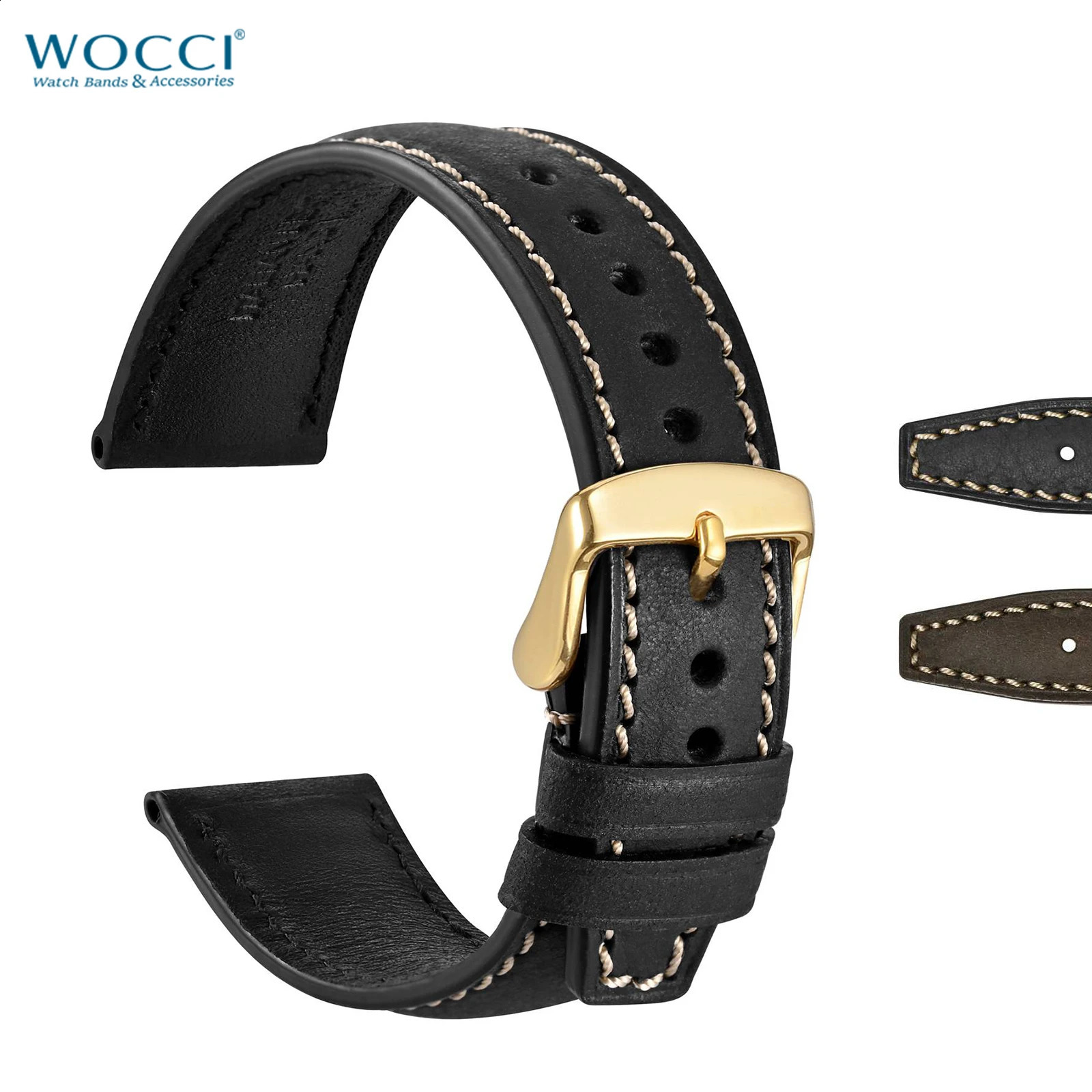 WOCCI Italian Leather Watch Straps 18mm 20mm 22mm Vintage Watchbands Black Brown Replacement Bracelet for Men 240906