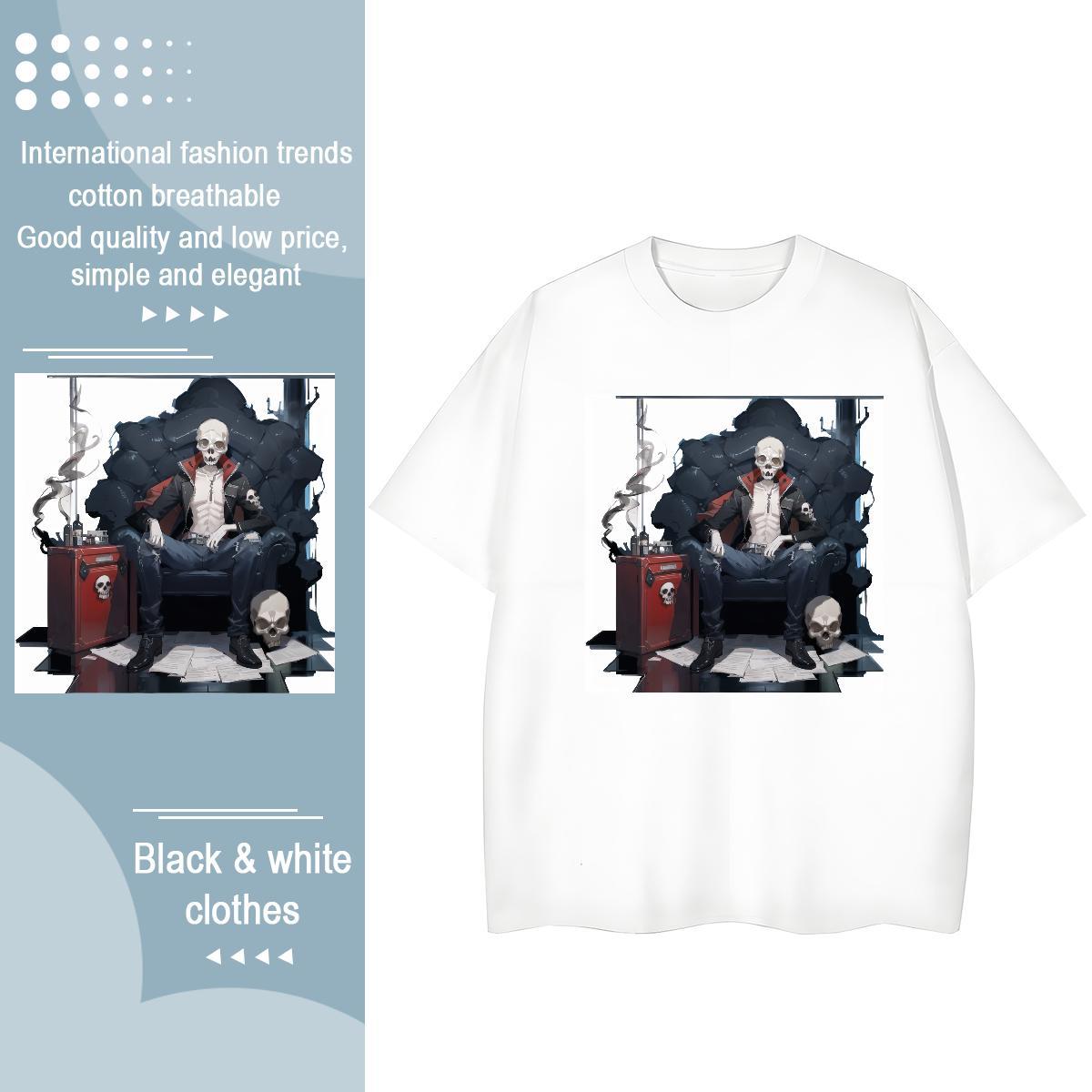 2024 DIY Woman T Shirts 100% Cotton 230g Short sleeve Soft Home Outdoor skull Couples T Shirts Female Black Oversized Clothes Shirt