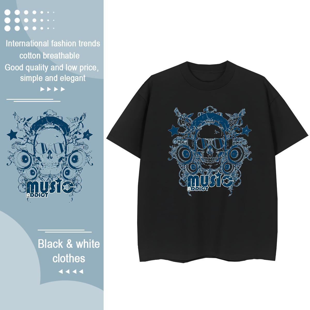 New T-Shirts for Women 230g 100% Cotton Crew Neck Hip Hop skull Unisex Tshirts Free Shipping DIY Printed Wear