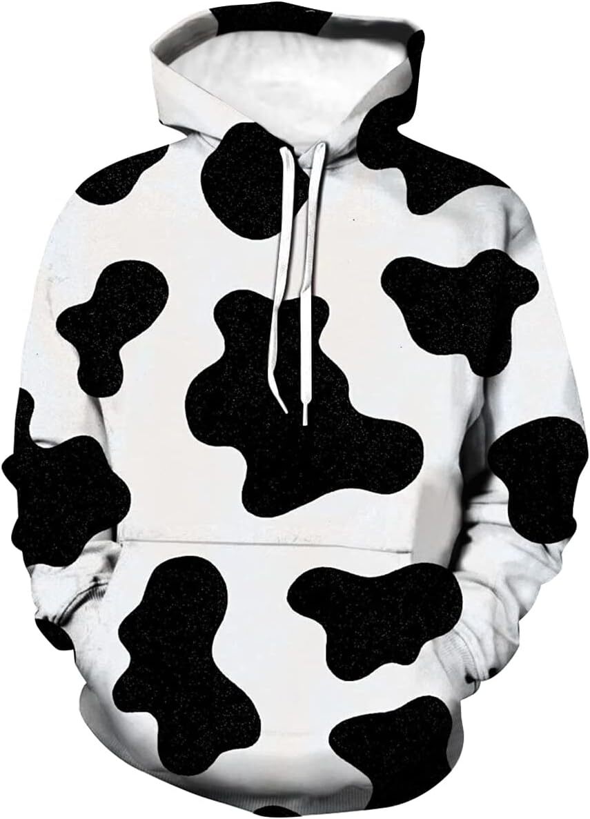 Hoodie for Mens Womens Unisex Novelty Hooded Sweatshirt 3D Cow Print Funny Hoodie Pullover Graphic Hoodies sweatshirt Pullover Long Sleeve cool