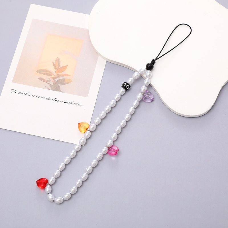 Internet celebrity anti lost bead love rainbow mobile phone rope DIY pearl chain hanging