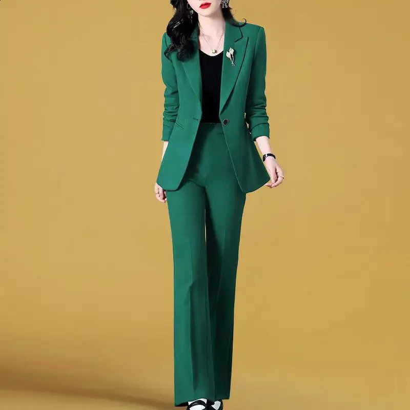 2023 Spring Thin Jacket Casual Trousers Twopiece Elegant Women Pants Suit Manager Office Outfits Fashion Blazer 240907