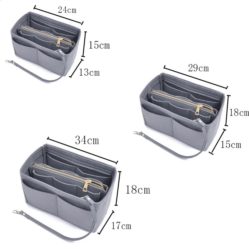 Multi functional large capacity storage with felt fabric lining travel insert portable bag makeup organizer
