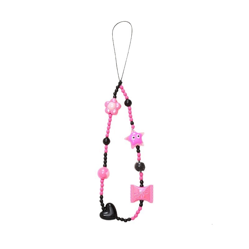 INS Pink Millennium Style Y2K Sweet Spicy Girl Phone Beaded Mobile Cordage Portable Hanging Chain Pendant Female