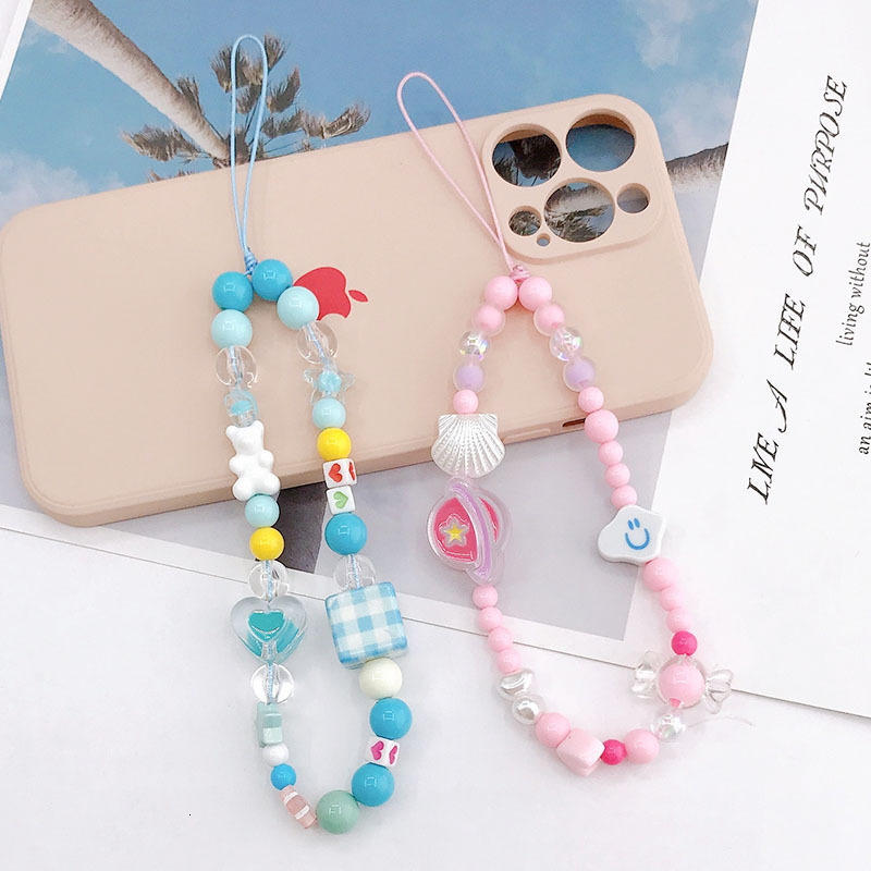 New handmade bead DIY phone case accessories, square grid phone chain