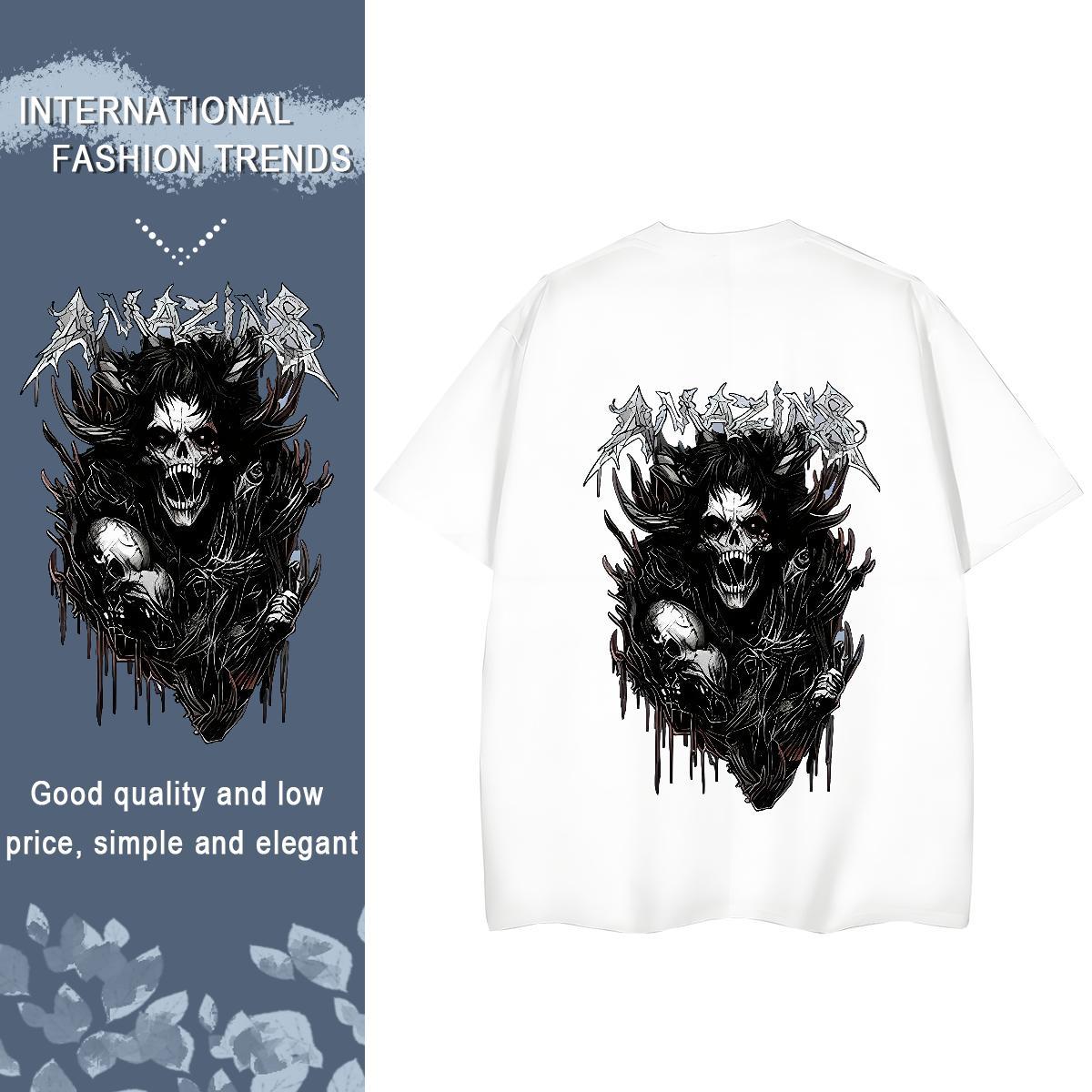 2024 T-Shirts for Women 230g Cotton Breathable Crew Neck Home Outdoor skull Unisex Tshirts 5A Floral Print Tops