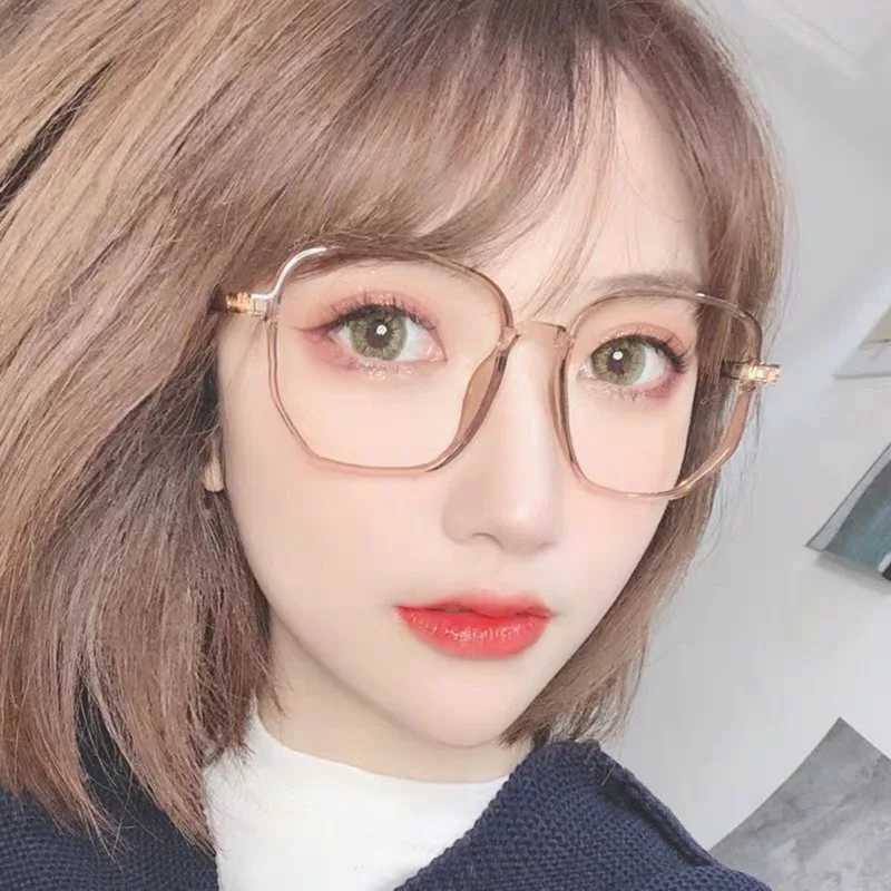 Fashionable large square frame anti blue light glasses for womens computer games eye protection glasses transparent glasses W240906