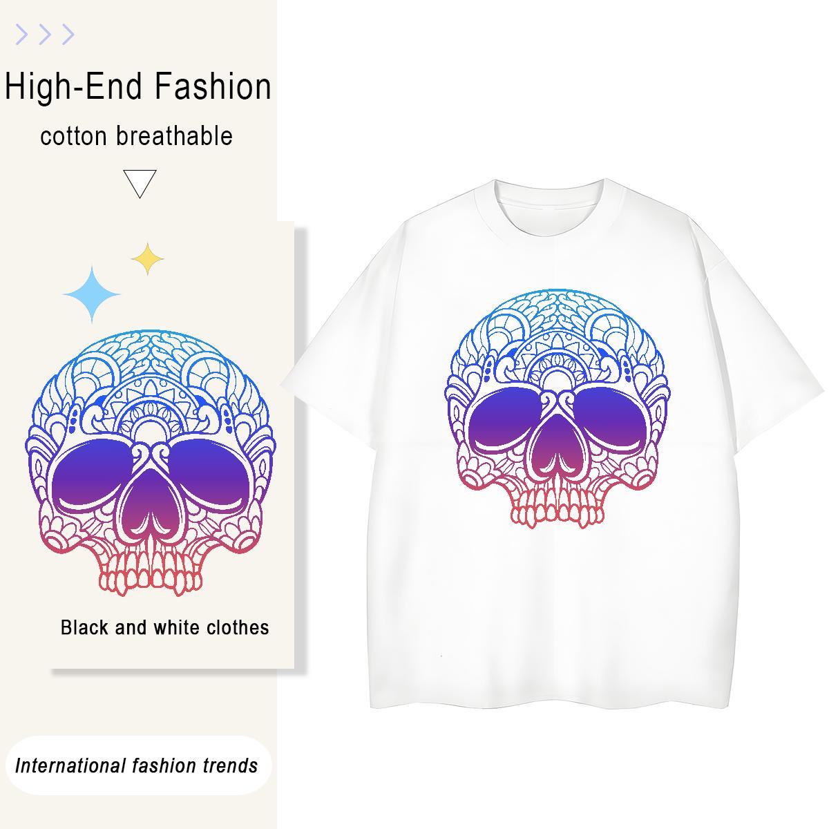 Casual New Womens T Shirts 100% Cotton 230g O-Neck Short Sleeve Street skull Women Tshirts Loose fit Cartoon Anime Tops Tees