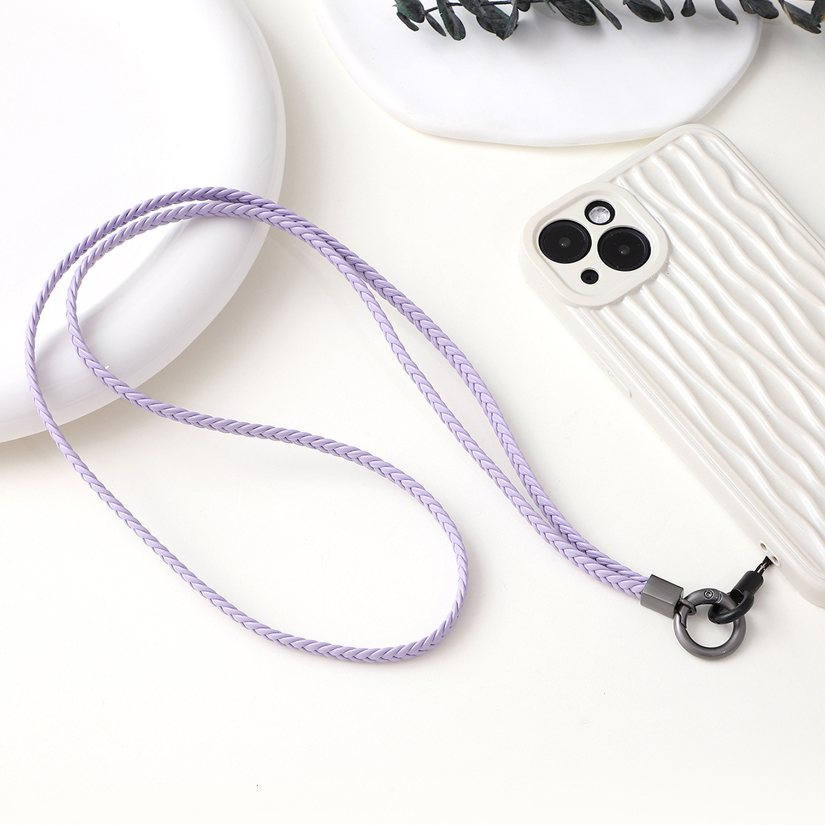 Yi Lian's New 5-Strand Flat Knitted Creative Leather Neck Hanging Rope Mobile Phone Chain Short Wrist Band