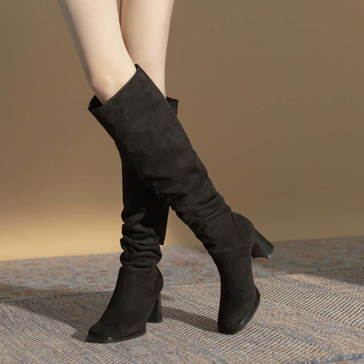 Rough Heel Street Pile Fashion Boots High Heels Knight Boots Over The Knee Long Martin Boots Womens Autumn Winter New Style 240826