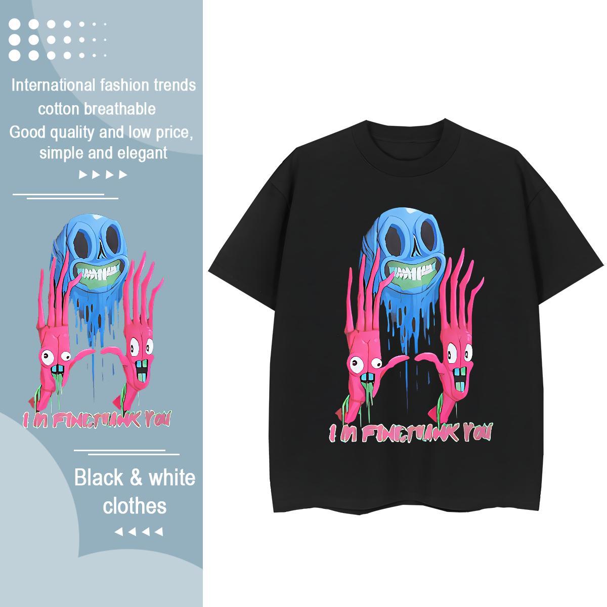 2024 T Shirt For Woman 230g 100% Cotton Breathable Short Sleeve Spring Summer skull Couples T Shirts Comfortable Black White Tees Shirts