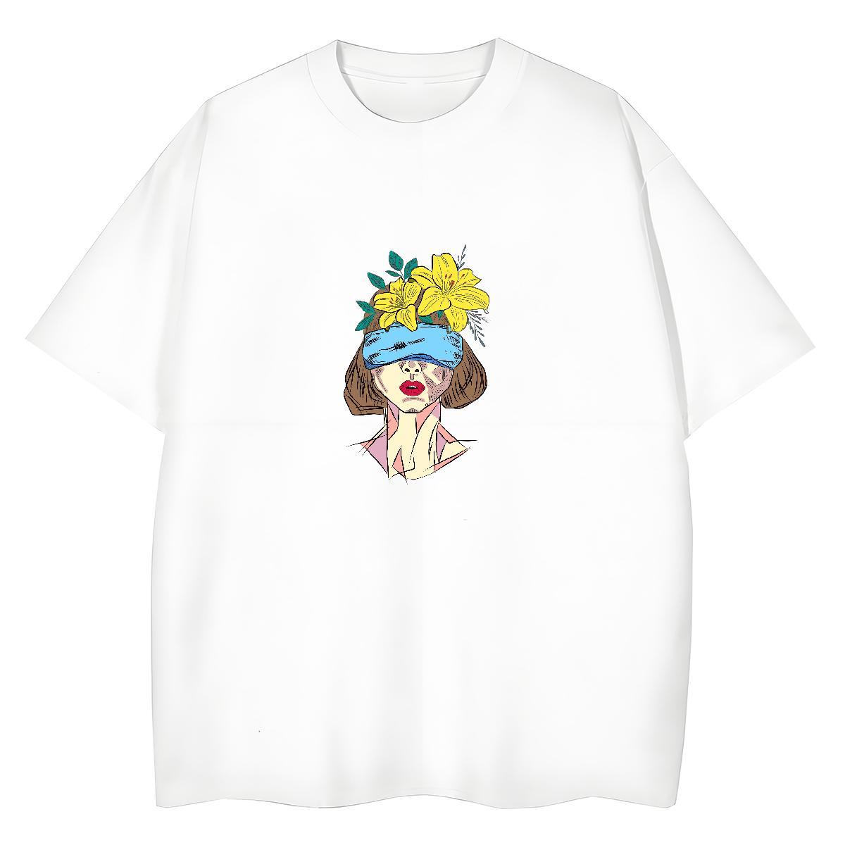 Fashion T shirt 100% Cotton 230g Crew Neck Hip Hop Street portrait Woman Tshirt Loose fit DIY Anime Printed Top Shirts