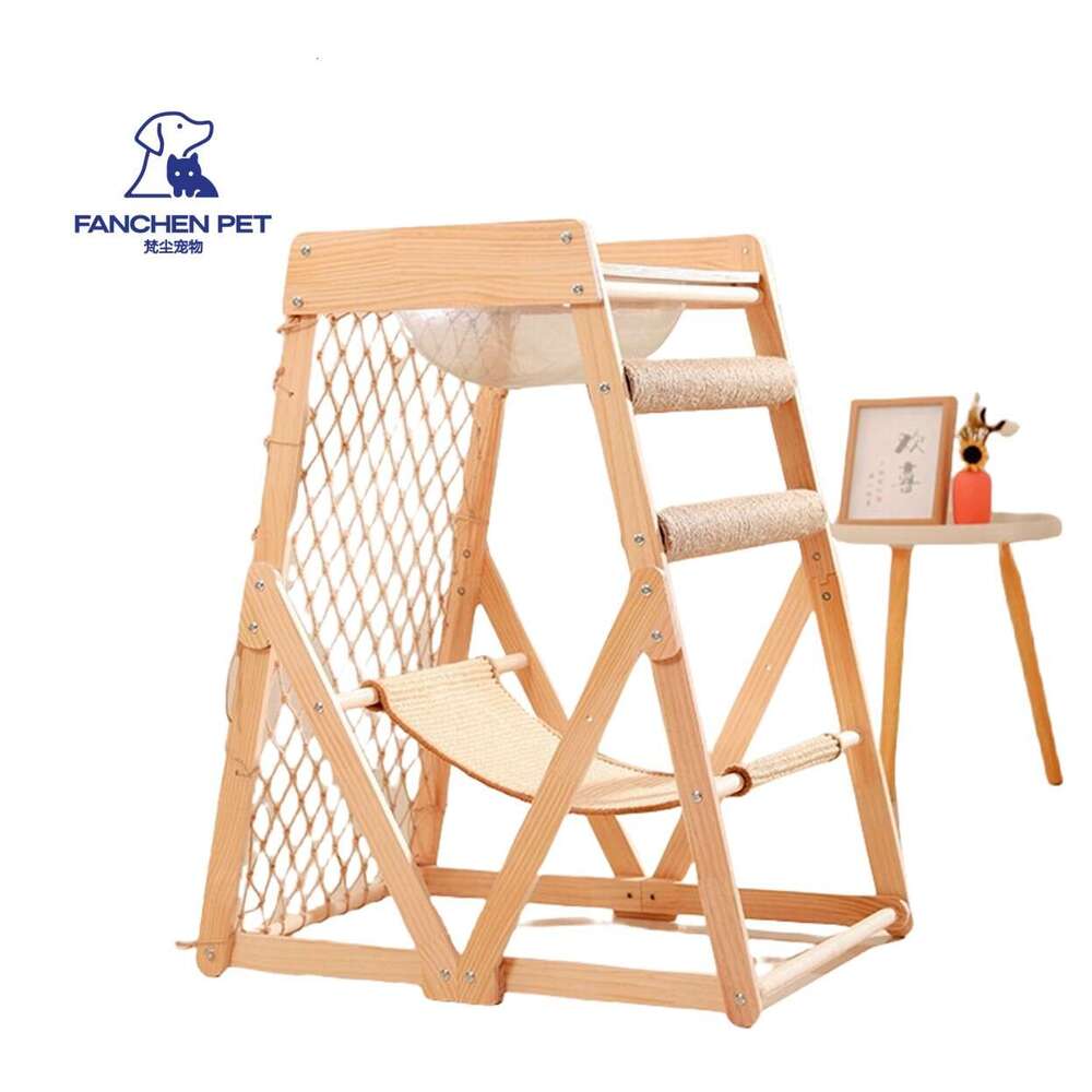 2024 New Pet Portable Travel Solid Wood Natural And Fresh Sisal Hammock Cat Tree Modern For Cats