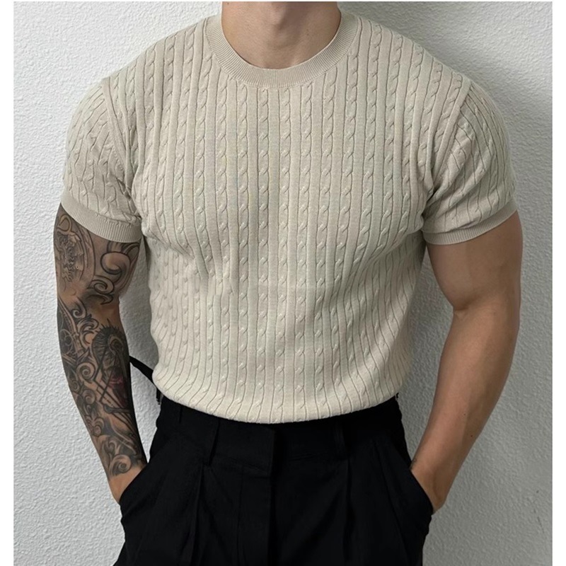 Men's Solid Color Knitted Short Sleeve Top