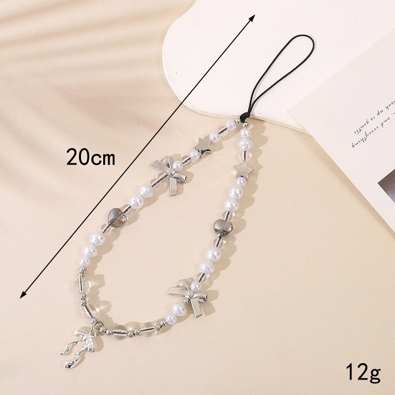 Creative new chain bead mixed pearl bow mobile lanyard phone case keychain pendant