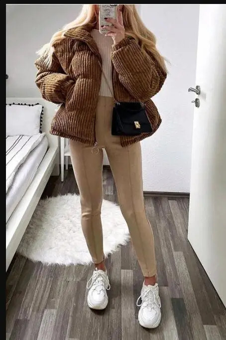 Winter Thicken Warm Jacket Women Korean Stand Collar Corduroy Parkas Female Pink Blue CottonPadded Short Coats 240907