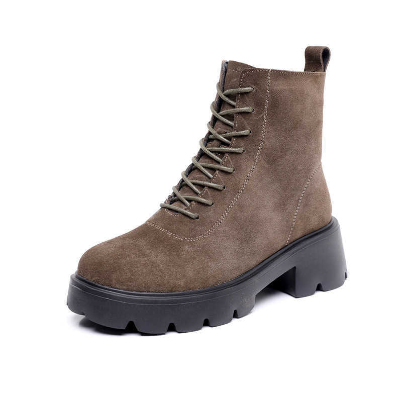 CMM Boots Womens Autumn and Winter British Frosted Cowhide Thick Soled Snow Boots Womens Large Thick Soled Short Boots