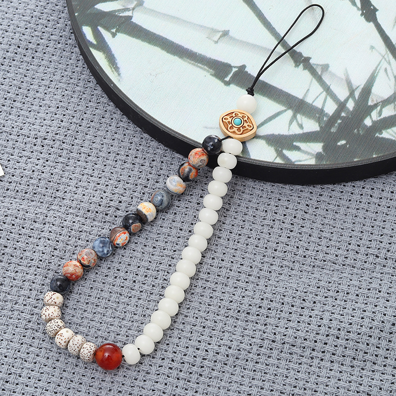 Chinese style short lanyard Bodhi bead chain natural stone mobile phone CCD camera pendant