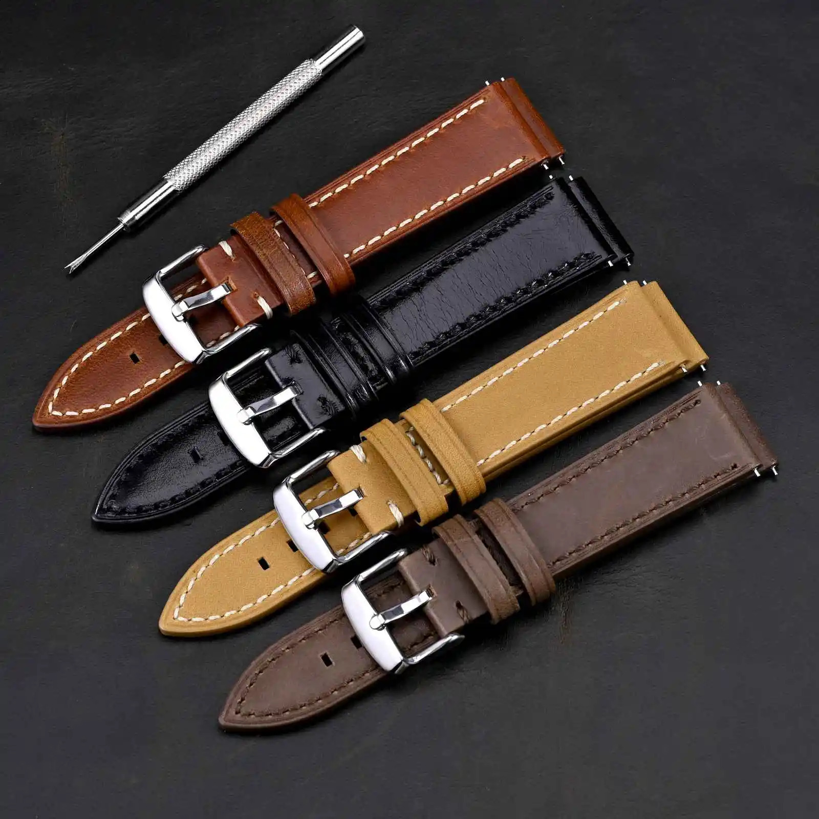ANBEER Leather Watch Strap Lacquered edge Watchband for Men and Women 18mm 19mm 20mm 21mm 22mm Wrist Band Quick Release 240906