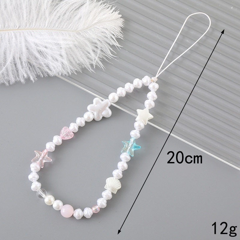 Creative new pearl bow love chain fashionable and versatile handmade bead mixed decoration phone hanging rope