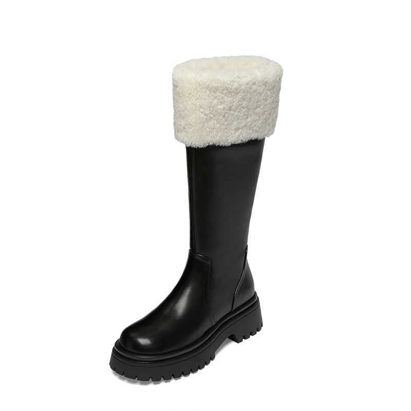 CMM Cowhide Velvet Thick Bottom Knight Boots Womens Over the Knee Boots Snow Boots Warm Cowhide Tall Boots