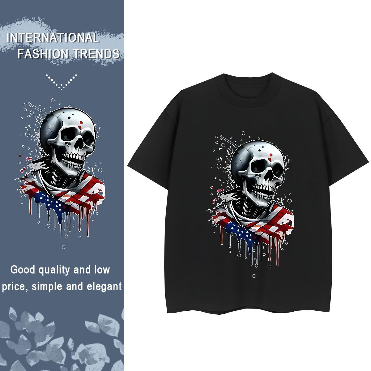 TOP Quality T-Shirts 230g Cotton O Neck Short Sleeves Street Casual skull Lady T shirt Loose Anime Top Tees