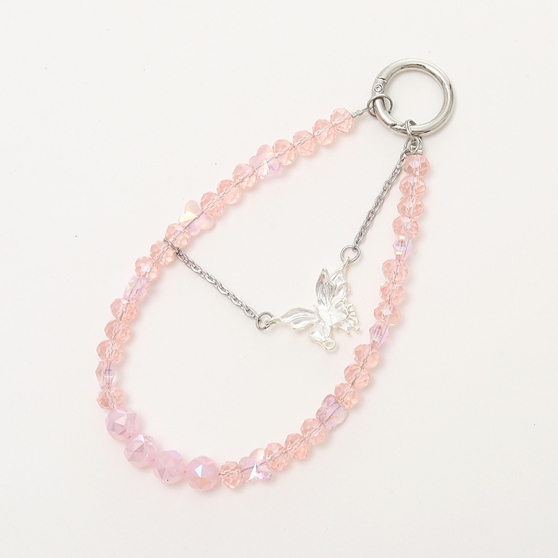 New diamond shaped crystal bead pendant with high-end feel, double chain butterfly pendant, luggage, keychain, mobile phone lanyard