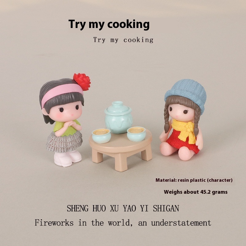 Mini soup pot, low table, cute little girl, baby house accessories, creative micro landscape, home decoration, desktop ornaments
