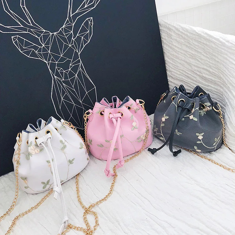 Bohemian style canvas drawstring bucket bag pearl shoulder bag womens messenger bag 240904