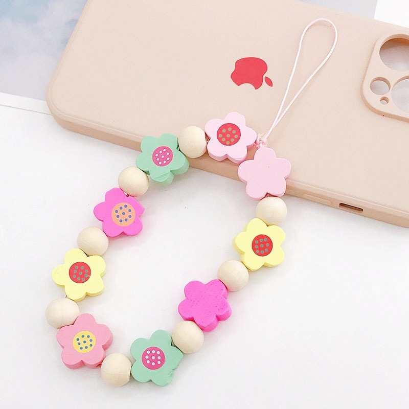 Yilian New Chain DIY Jewelry Accessories Wooden Small Flower Bead Phone Case Pendant