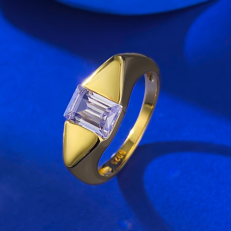 Geometry Solitaire Amethyst Moissanite Wedding Ring Set in Sterg Sier