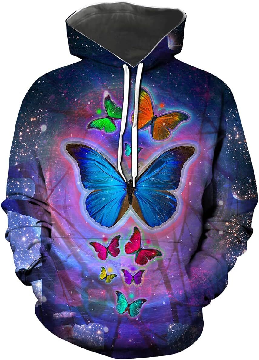 Hoodie for Mens Womens Womens Butterfly Hoodie Novelty Graphic Casual Fashion Hooded Sweatshirt Graphic Hoodies sweatshirt Pullover Long Sleeve
