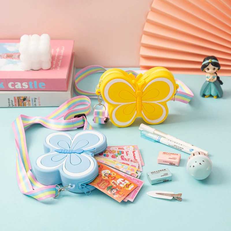 Cute childrens silicone shoulder bag cute butterfly shaped baby girl cross bag candy color childrens mini coin wallet W240906