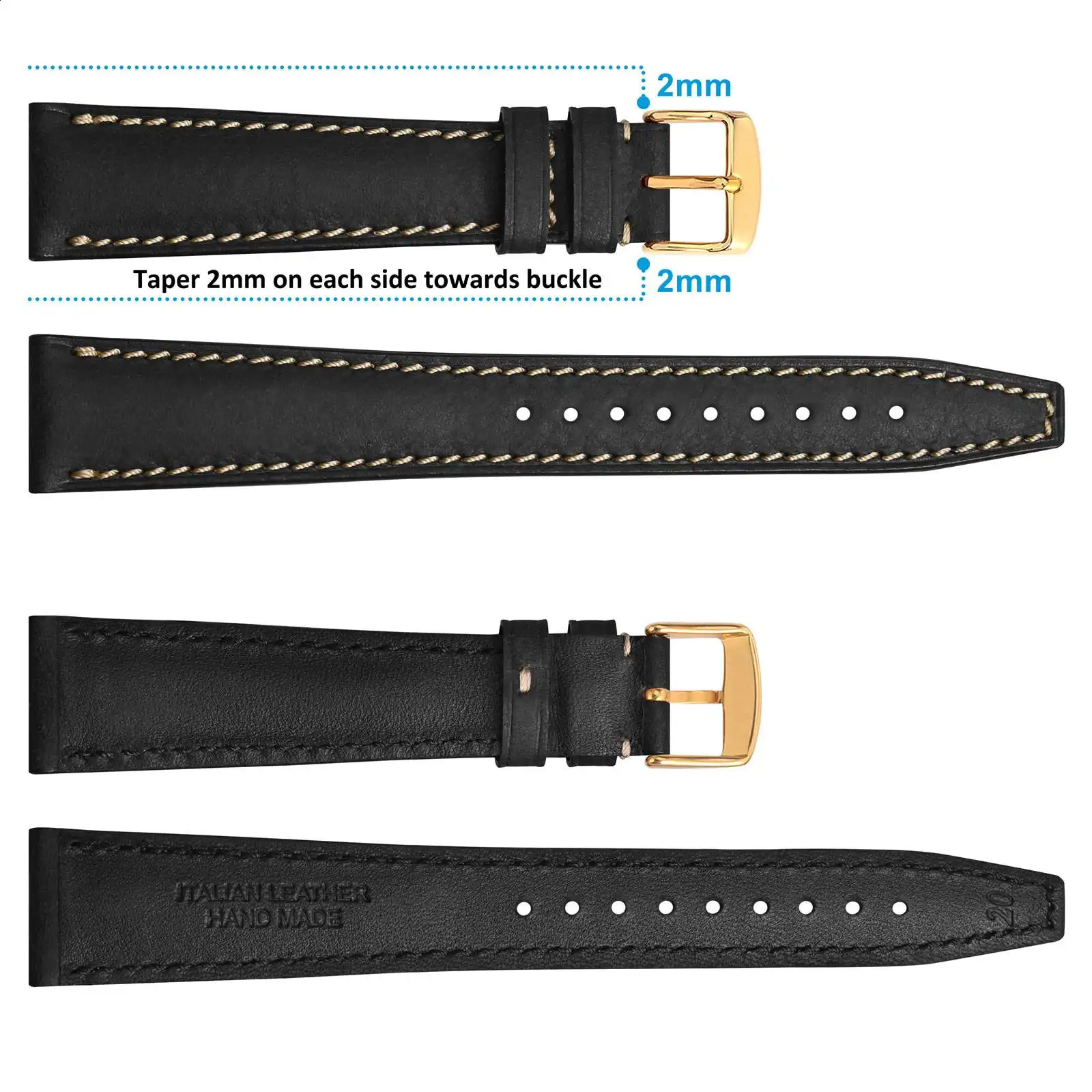 WOCCI Italian Leather Watch Straps 18mm 20mm 22mm Vintage Watchbands Black Brown Replacement Bracelet for Men 240906