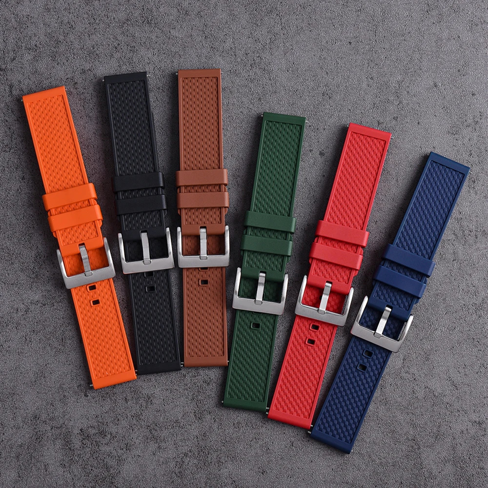 Premium Smart Rubber Watch Band 18mm 20mm 22mm FPM/FKM Watch Strap Fluoro Rubber Watchbands Quick Release For Each Watches 240906