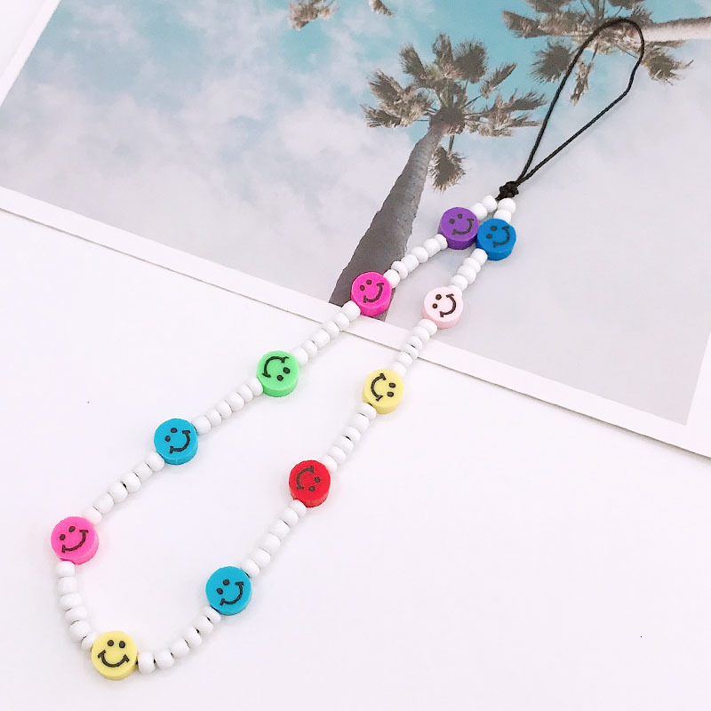 Yilian's new soft ceramic chain DIY case accessories Glass rice beads smiley face phone rope