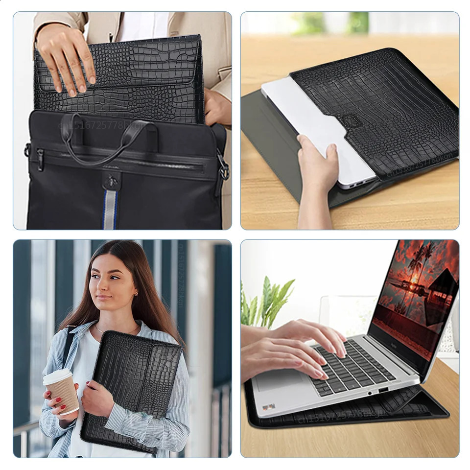 Laptop Bag for Macbook Air Pro 13 Case M1 M2 Notebook Stand Cover 11 14 15 15.6 inch PU Leather Sleeve Pouch Computer Tablet Bag 240907