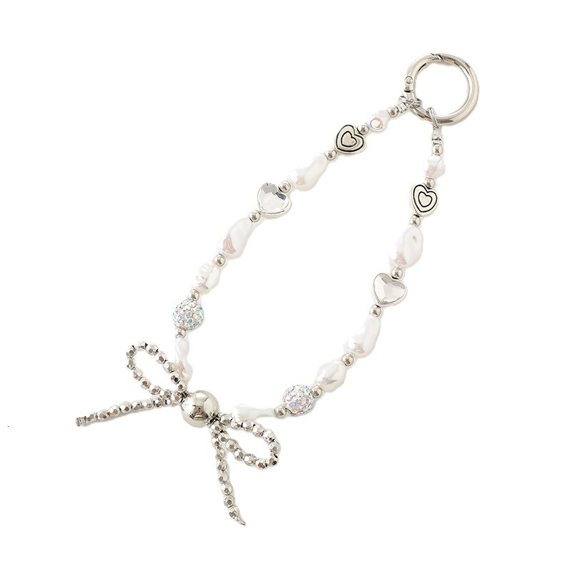 Ins new pearl bow bead case keychain pendant wrist strap phone lanyard accessory